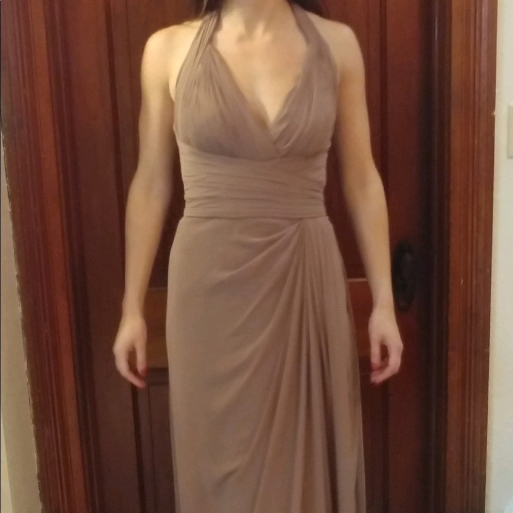Monique Lhuillier Bridesmaids Taupe Chiffon Dress
